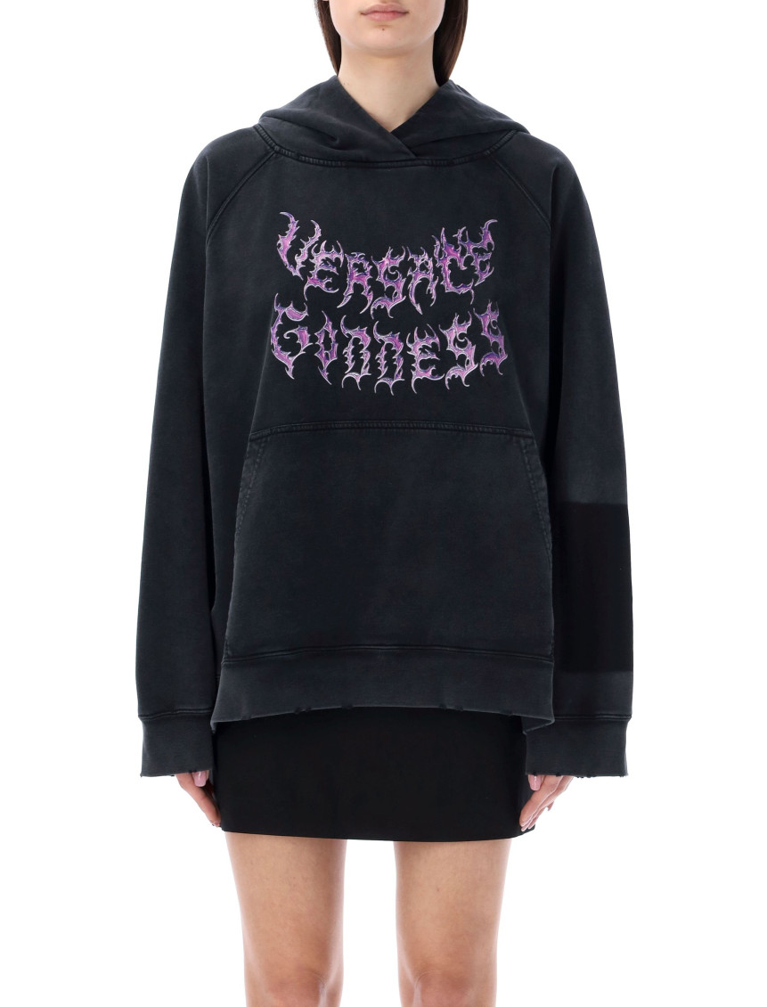 Shop Versace Black Hoodie Logo Back