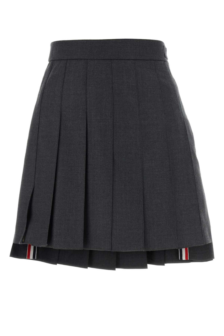 Thom Browne Graphite Wool Mini Skirt For Women In Grey