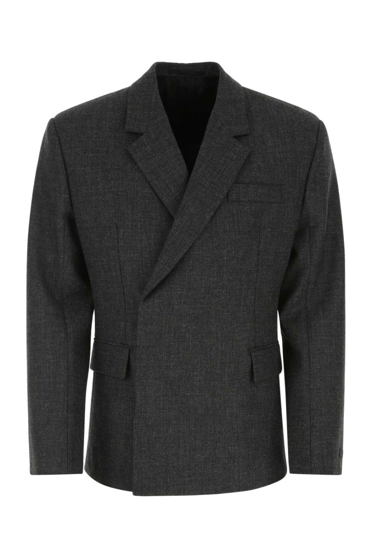 Prada Double-breasted Tailored Blazer In Dark Grey