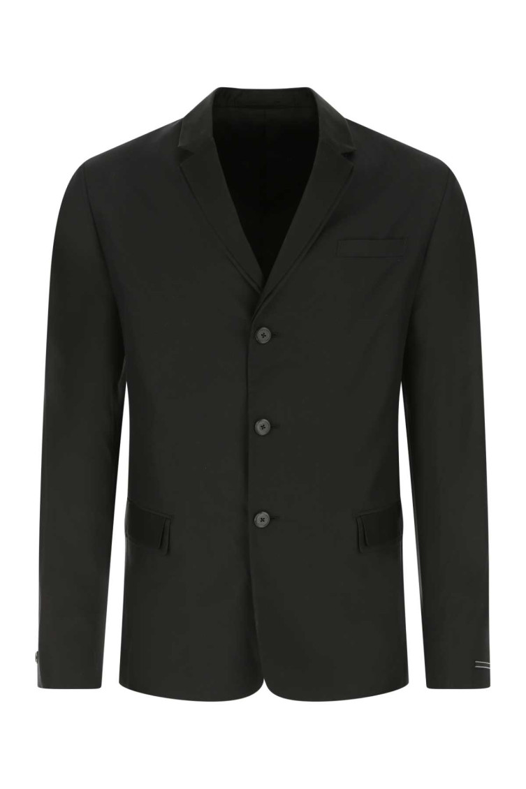Prada Structured Silk Blazer With Notch Lapel In Black