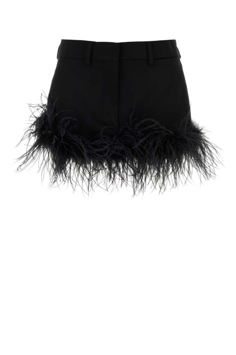 Shop Miu Miu Black Stretch Wool Mini Skirt