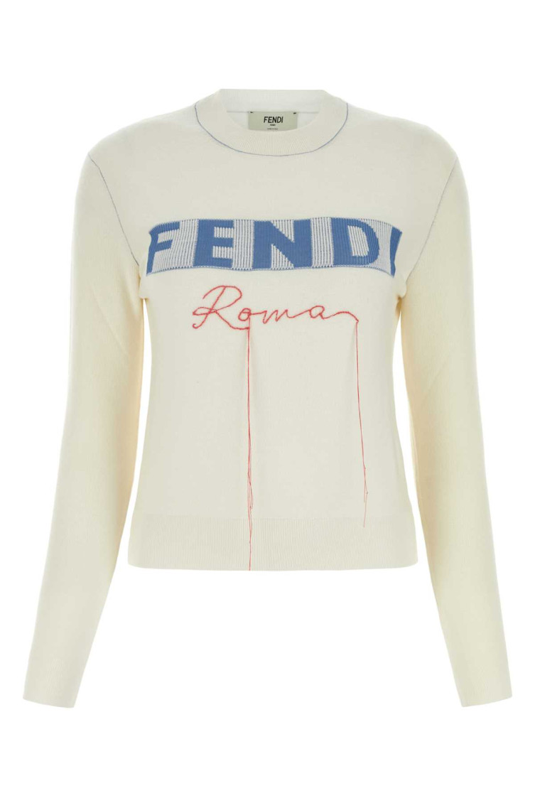 FENDI IVORY STRETCH CASHMERE BLEND SWEATER