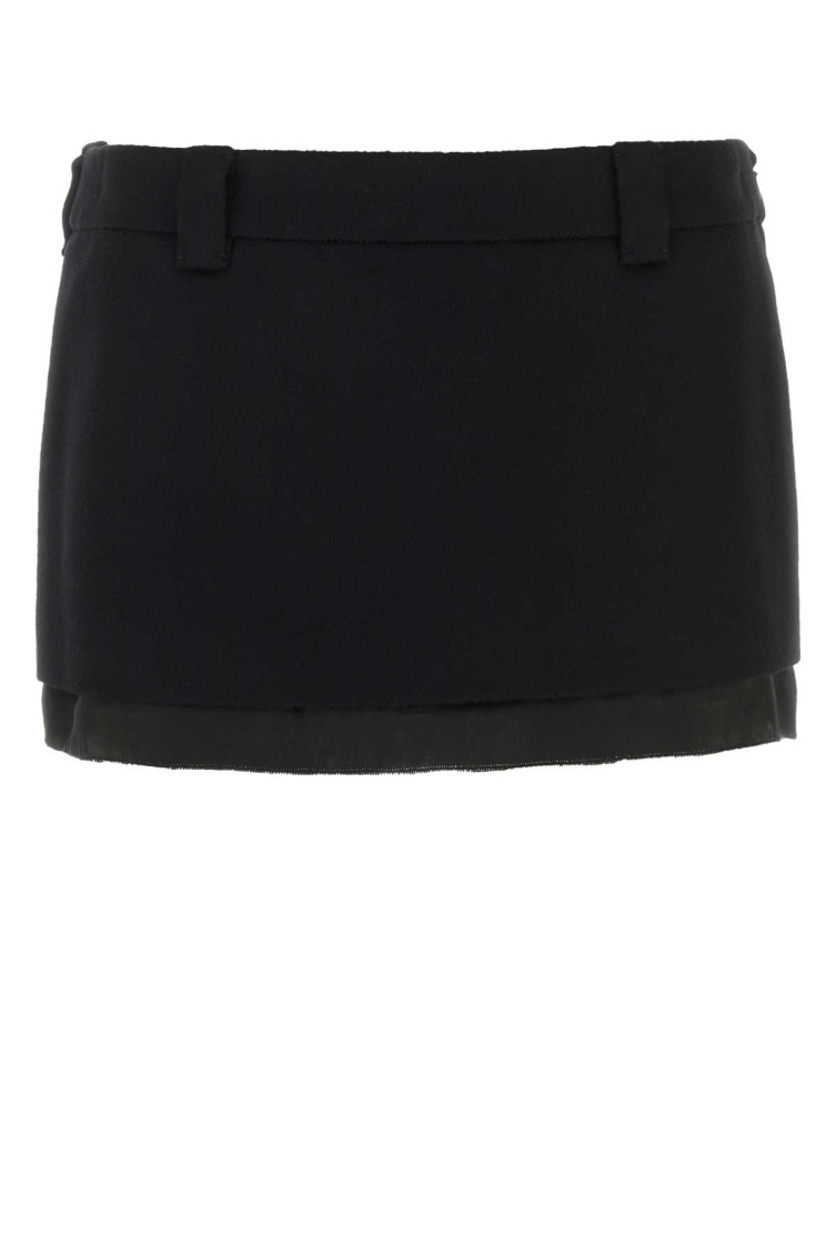 Miu Miu Black Wool Blend Mini Skirt In Black