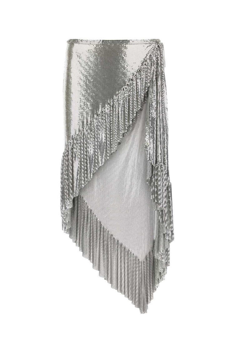 Rabanne Metallic Skirt With Chain Mail Detailing In Silver