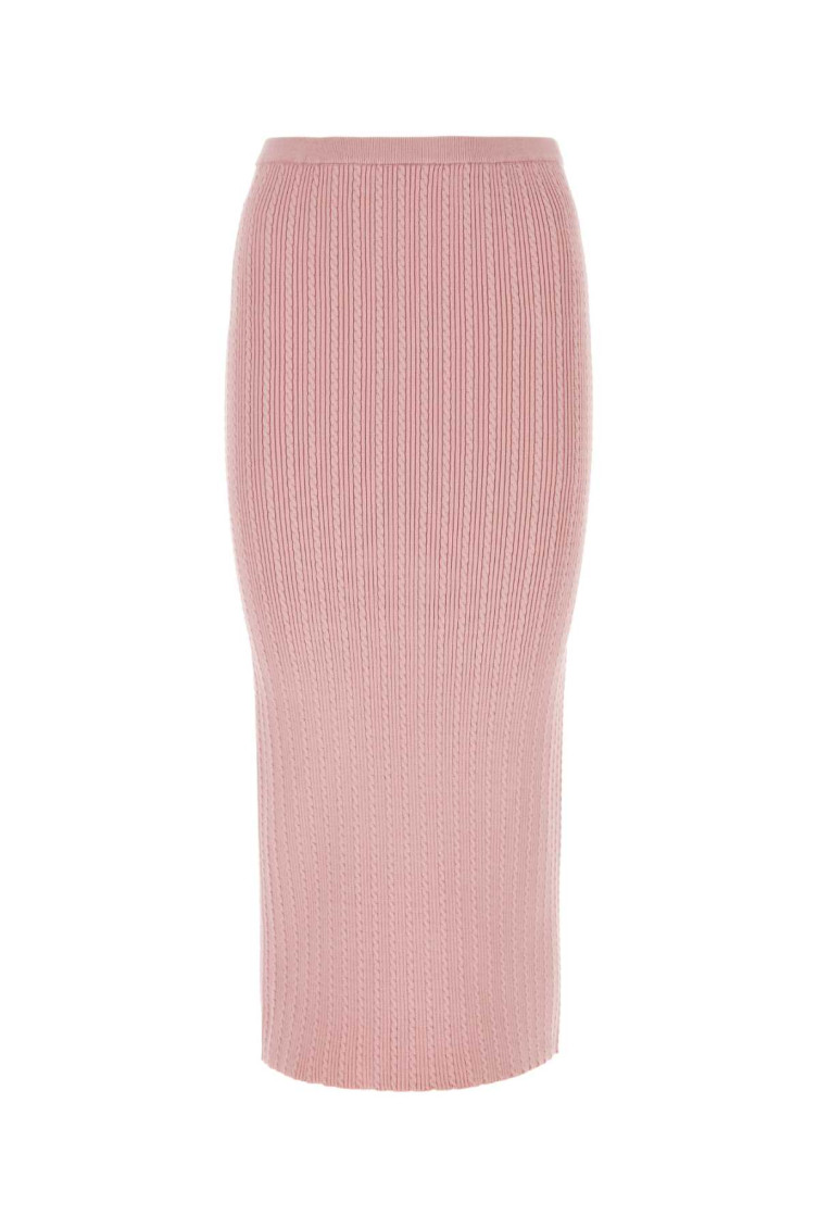 Alessandra Rich Cotton Blend Ribbed Midi Skirt With Elastic Waistband In Pink