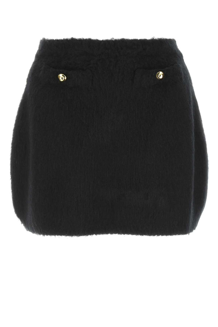 Miu Miu Black Stretch Wool Blend Mini Skirt In Black