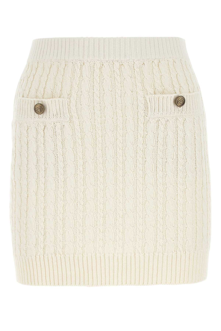 Prada Mini Skirt With Elastic Waist And Decorative Buttons In White