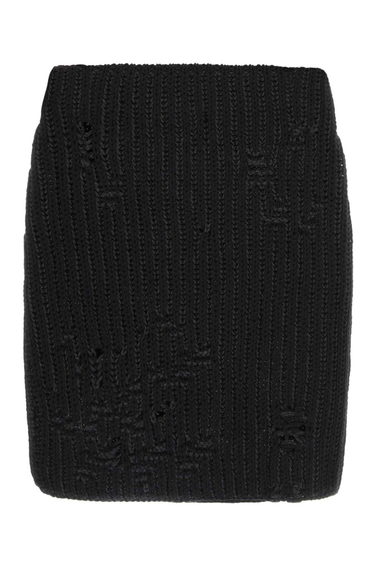 Jw Anderson Ribbed Knit Mini Skirt With Distressed Effect In Black