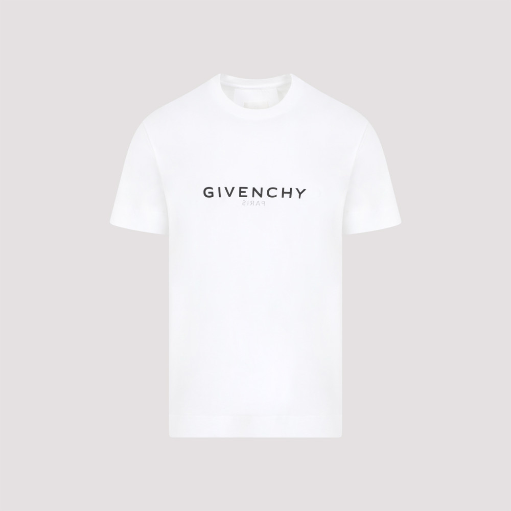 Givenchy White Crewneck T-shirt With Logo Print In Cotton Man In White