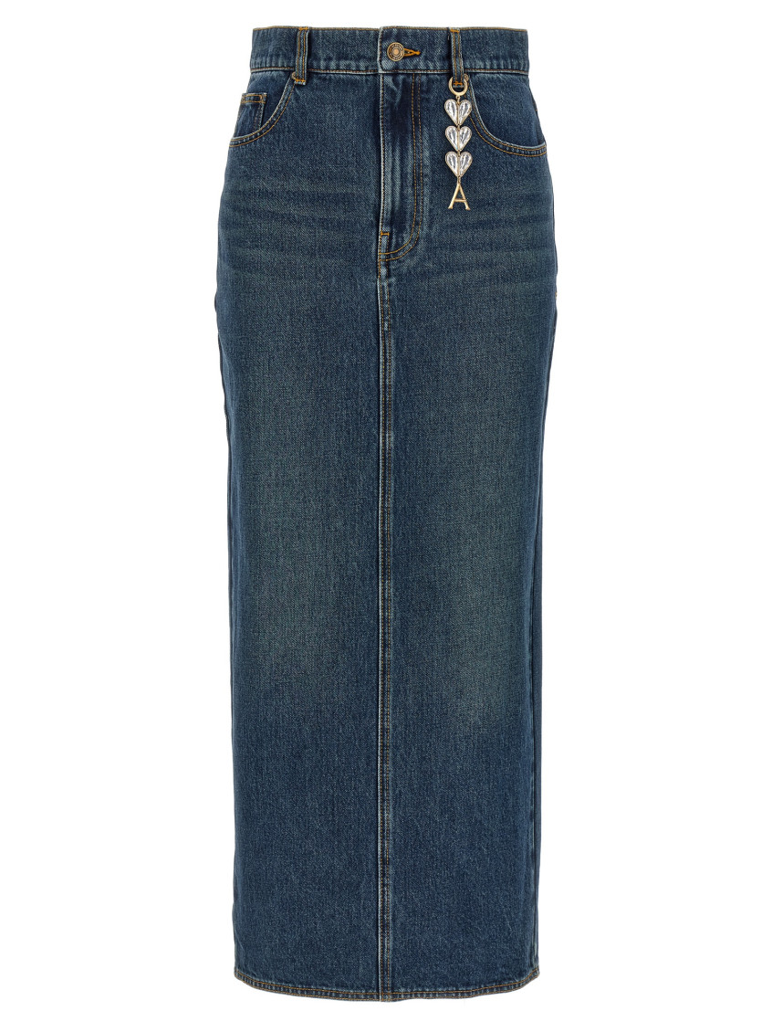 Area High-waisted Midi Skirt Zip Slit In Blue