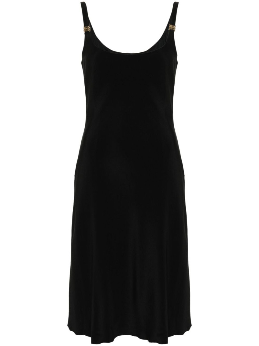 Miu Miu Cady Logo Plaque Dress In Black