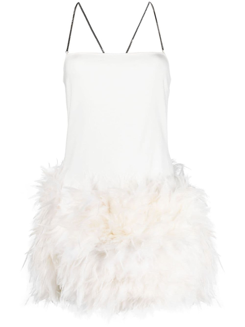 Attico White Fujiko Feather-trimmed Minidress In White