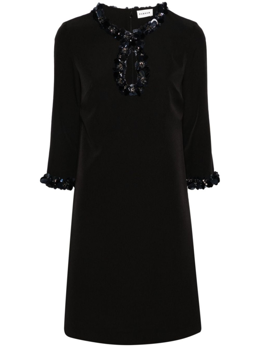 P.a.r.o.s.h Mini Dress Sequin-embellished Long Sleeves In Black