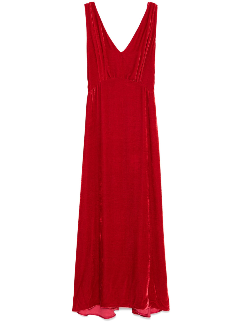 P.a.r.o.s.h Relur Maxi V-neck Velvet Dress In Pink