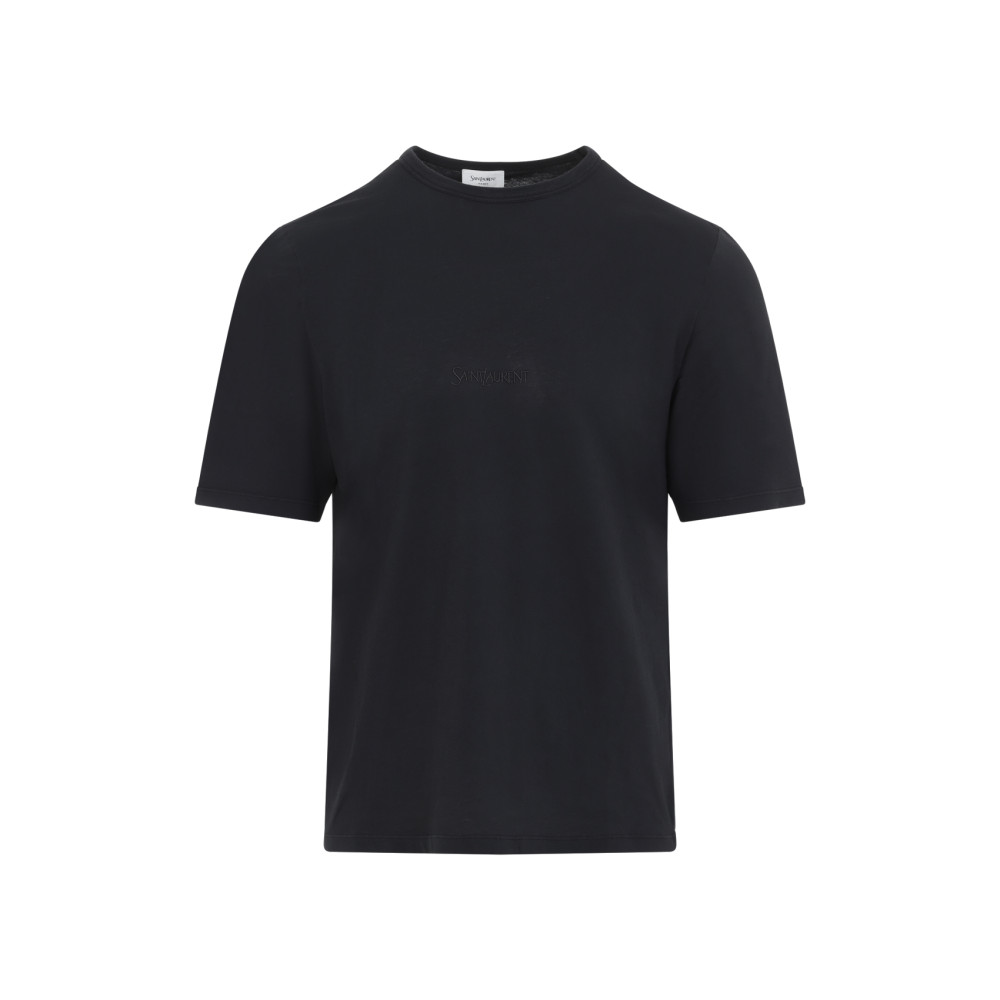 Saint Laurent Logo-embroidered Cotton T-shirt In Black