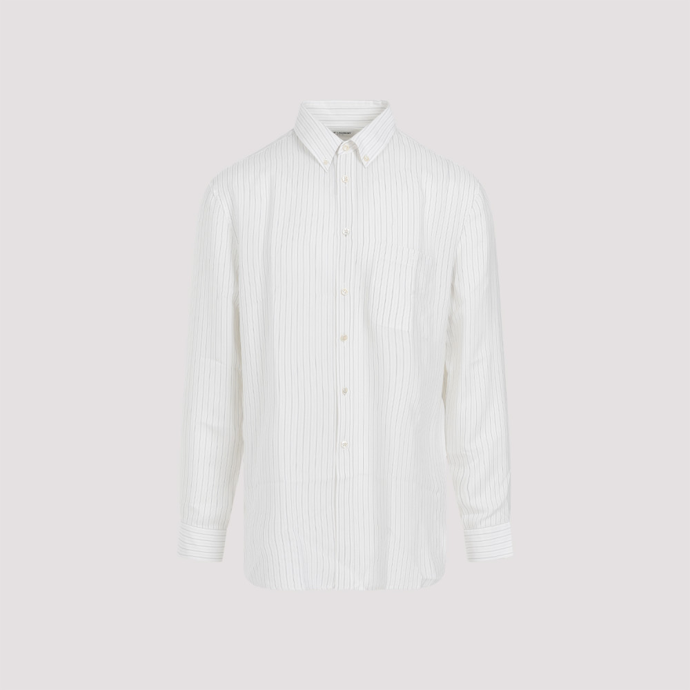 SAINT LAURENT BEIGE GREY BLACK SILK SHIRT