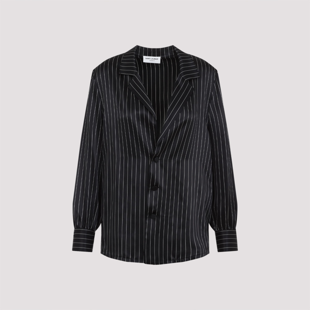 Saint Laurent Striped Silk Pajam Shirt In Black