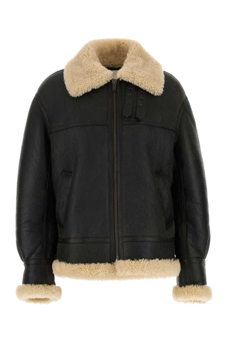 Shop Saint Laurent Dark Brown Leather Jacket