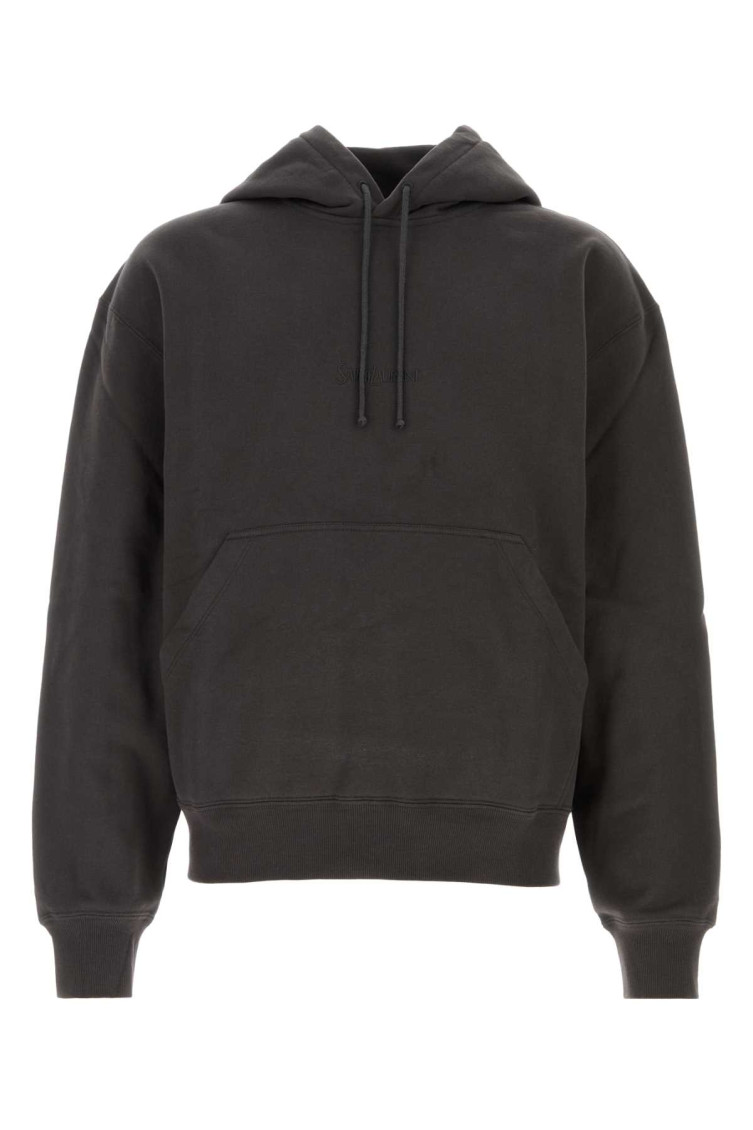 Saint Laurent Organic Cotton Sweatshirt With Frontal Logo Embroidery In Black