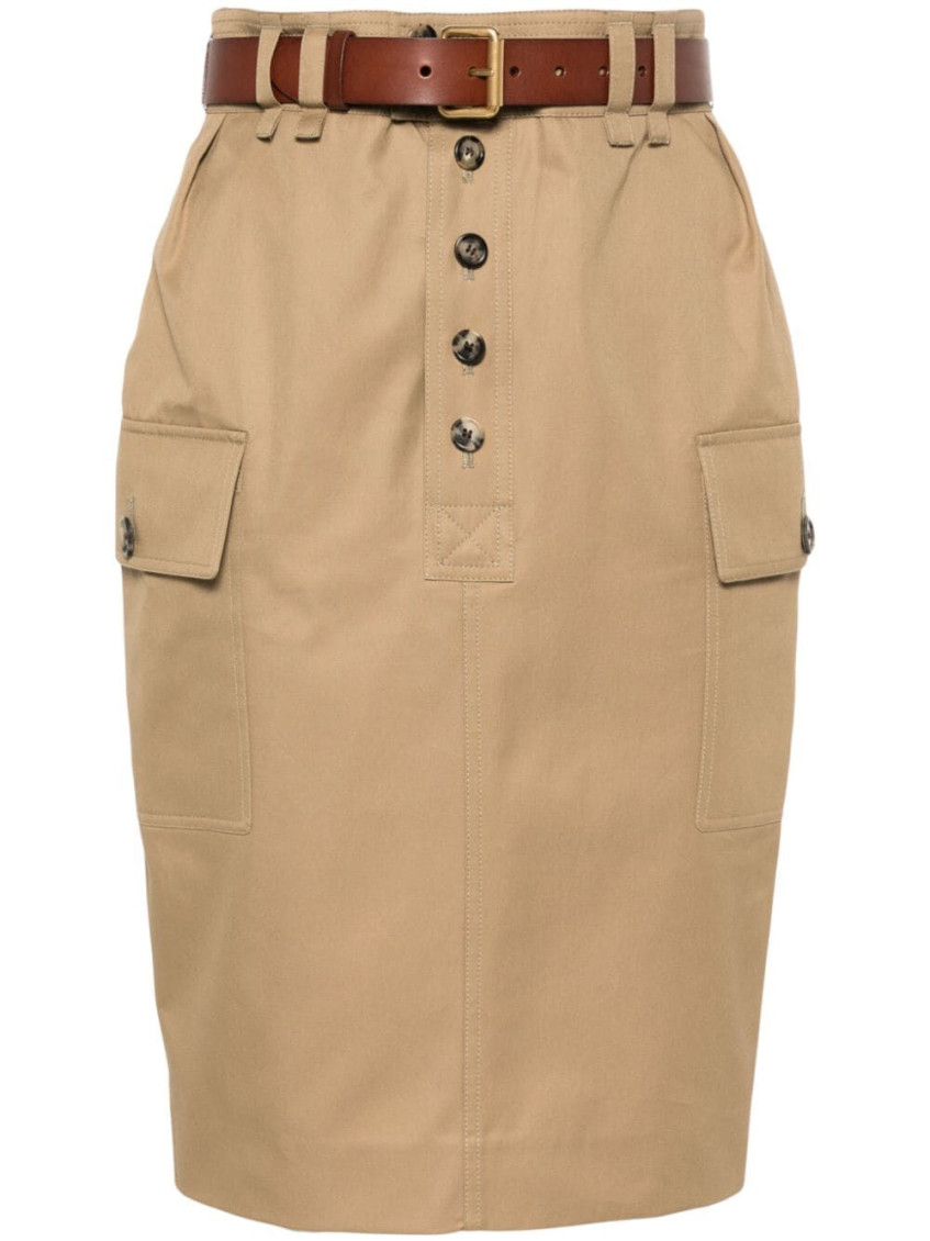 Saint Laurent Paris Women Gonna A Matita Cassandre In Twill Di Cotone In Beige