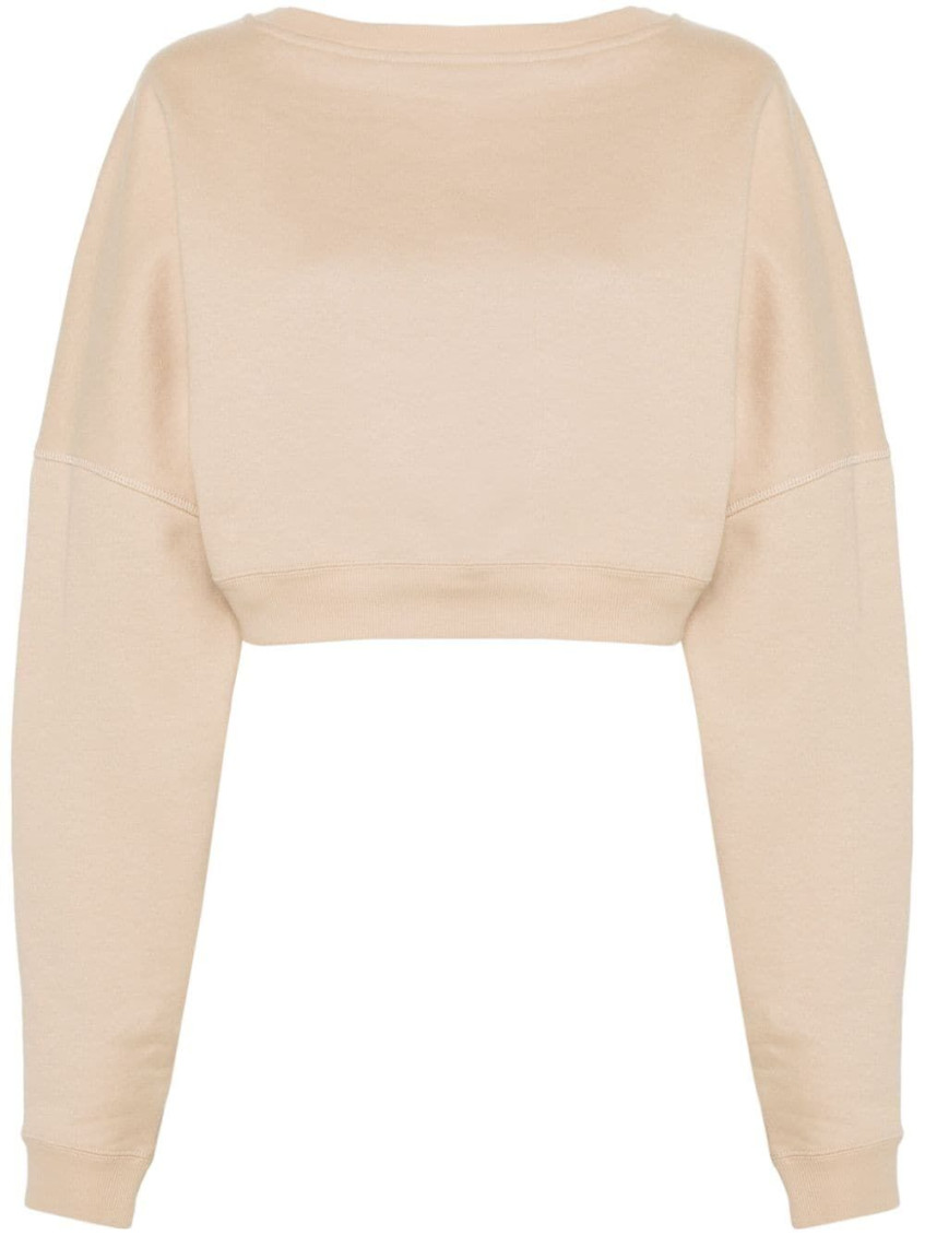 Saint Laurent Logo-embroidered Cropped Sweatshirt In Beige
