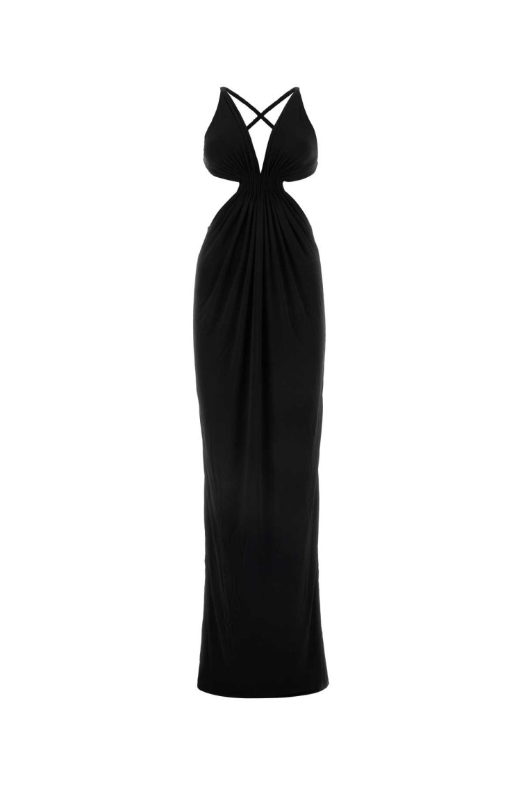 Saint Laurent Abito Lungo In Crepe Nero Donna In Black