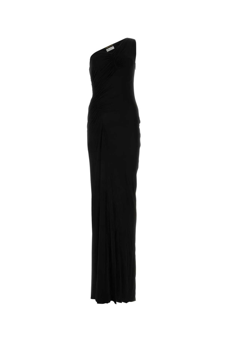 Saint Laurent Certifiable Viscose Draped Dress In Black