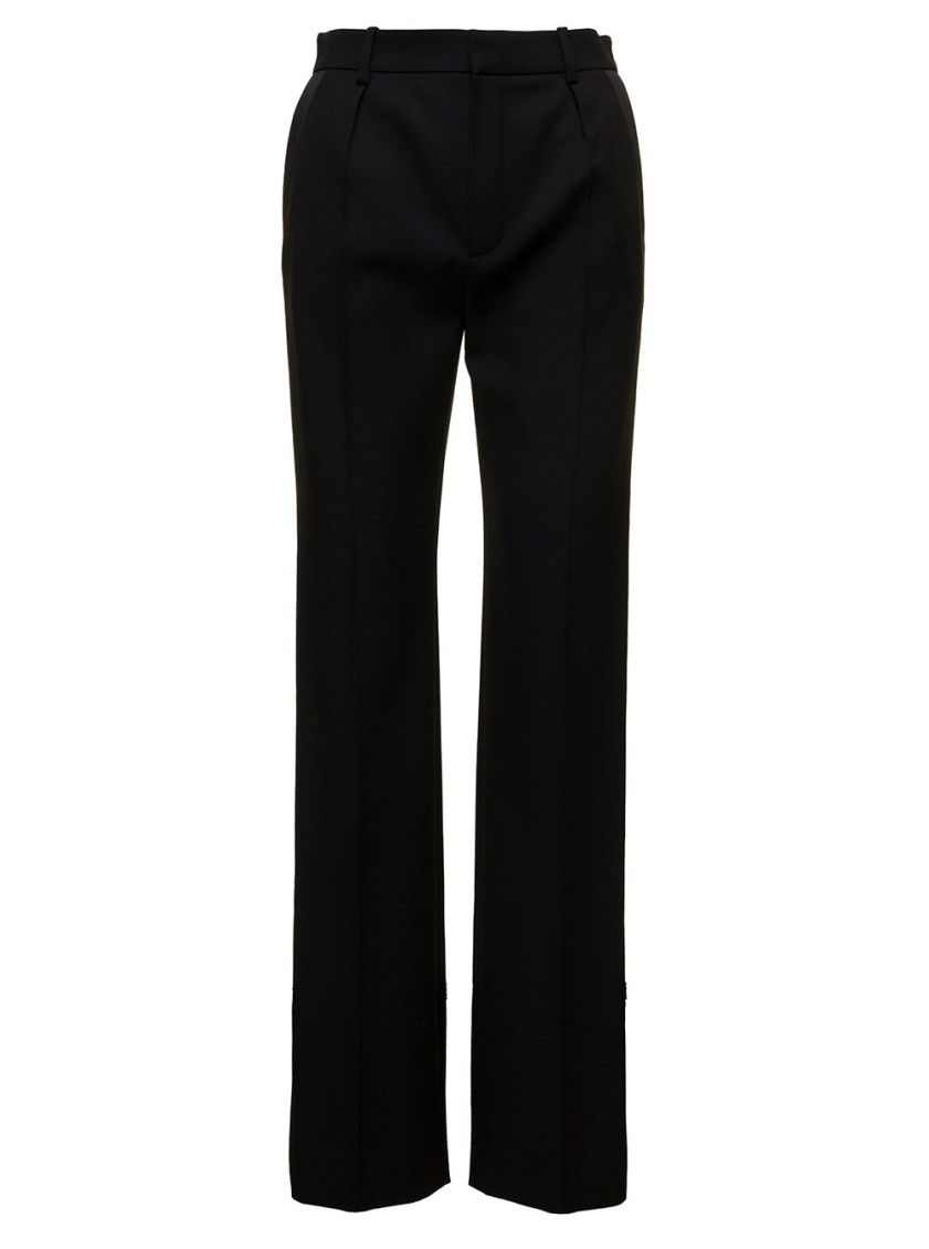 Saint Laurent Black Smart Straight Leg Pants In Wool Woman In Black