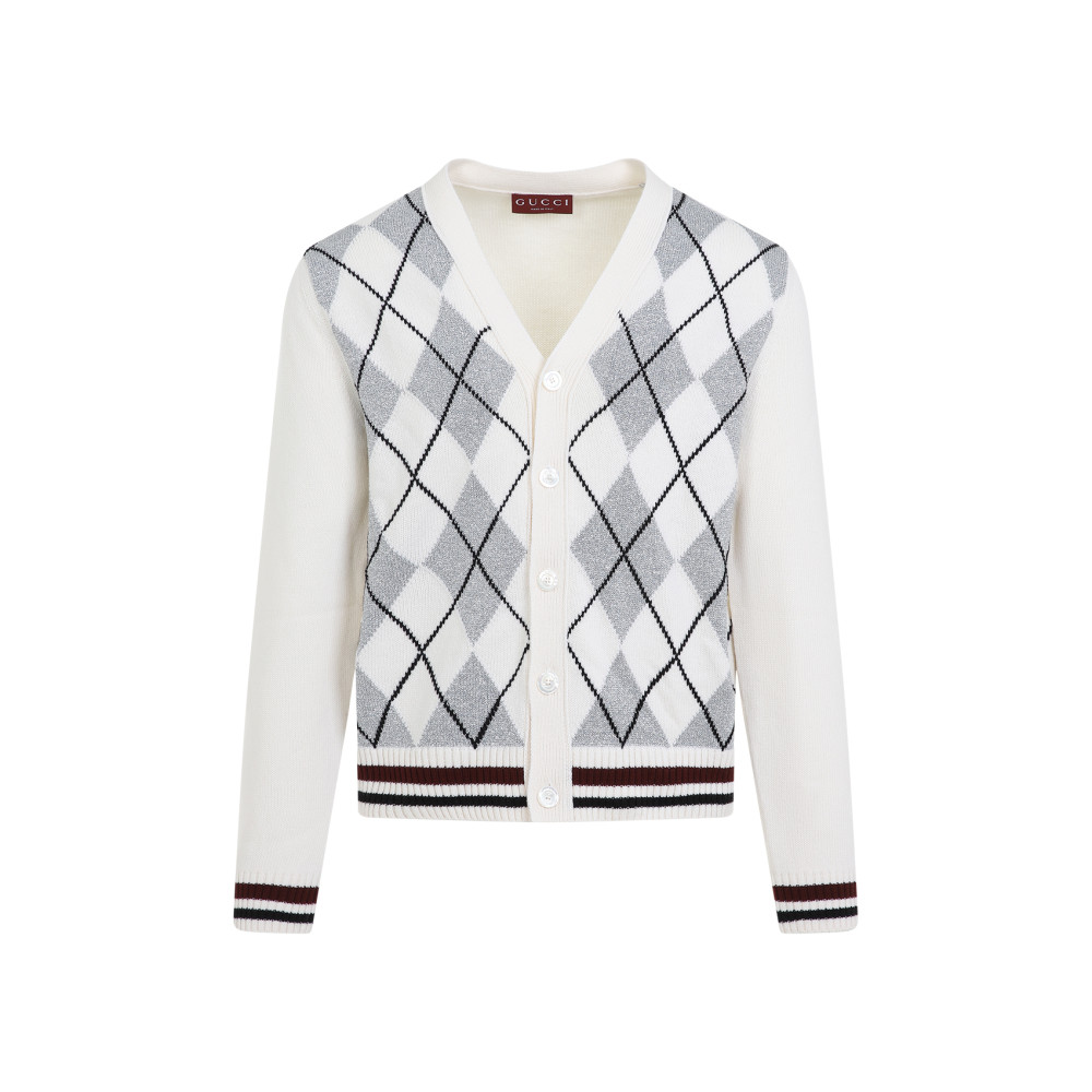 Gucci Argyle-intarsia Wool Cardigan In Off White