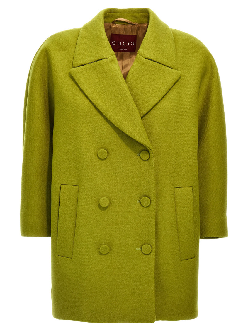 Gucci Green Double-breasted Jacket With Notched Revers In Wool Woman In Light Green