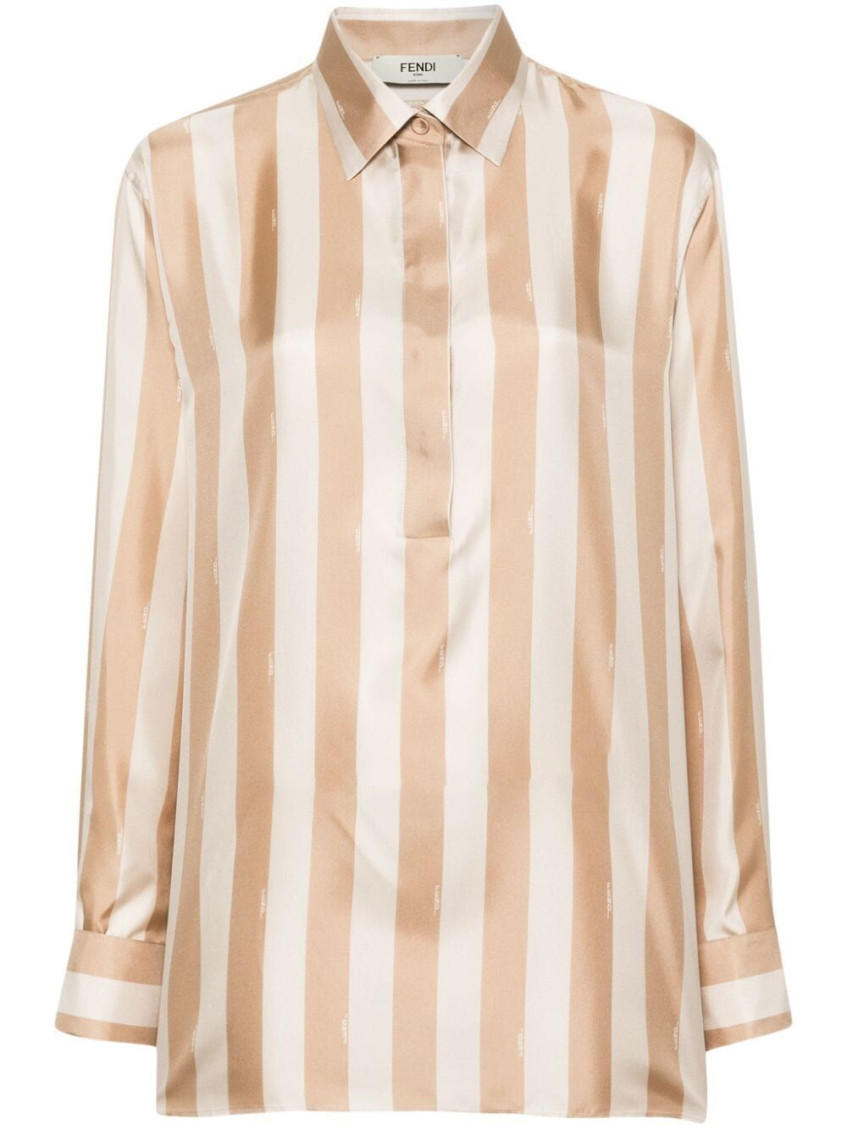 Fendi Beige Pequin-stripe Silk Shirt In Beige