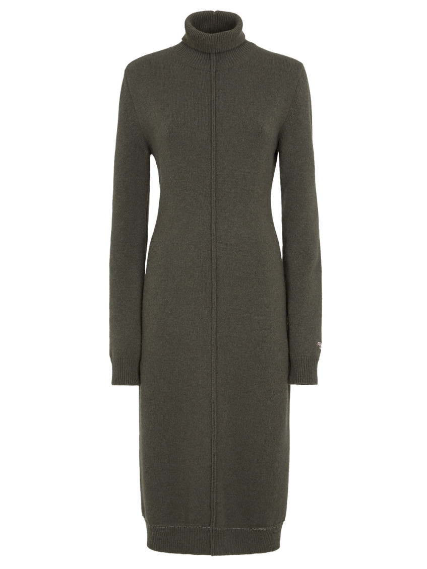 Shop Fendi Dark Green Roll Neck Long-sleeve Dress