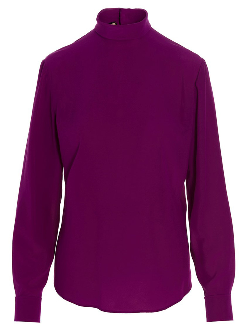 Gucci Silk Shirt With Buttoned High Neckline And Long Sleeves In Purple