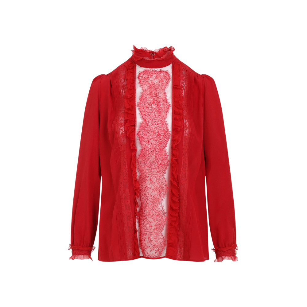 Valentino Long-sleeved Silk Top In Red