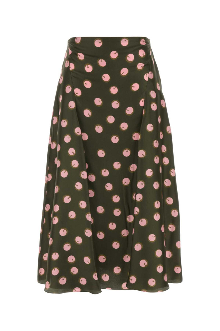 FENDI OLIVE GREEN PRINTED SILK SKIRT 