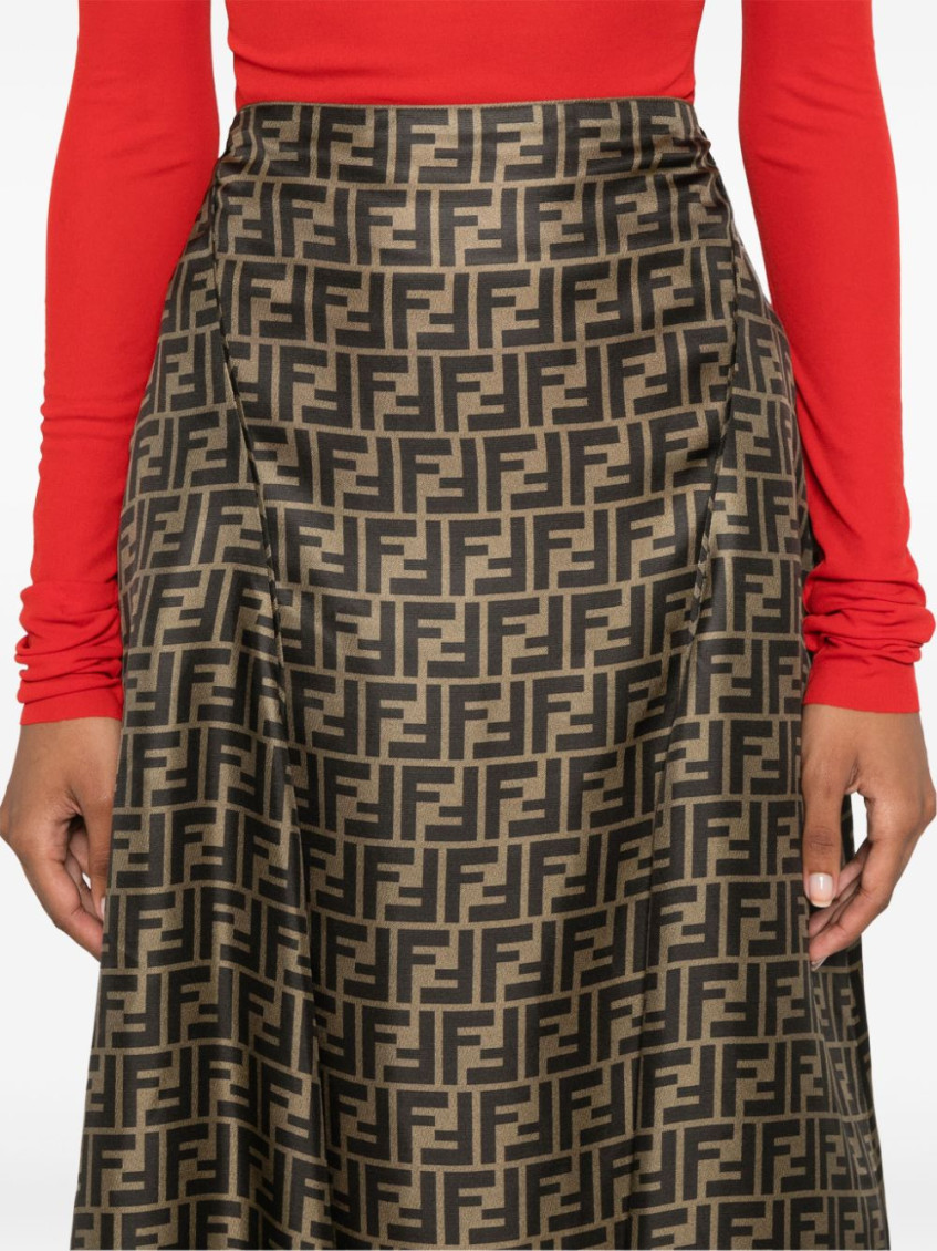 Fendi Brown Logo Silk Midi-skirt for Women Online India at Darveys.com