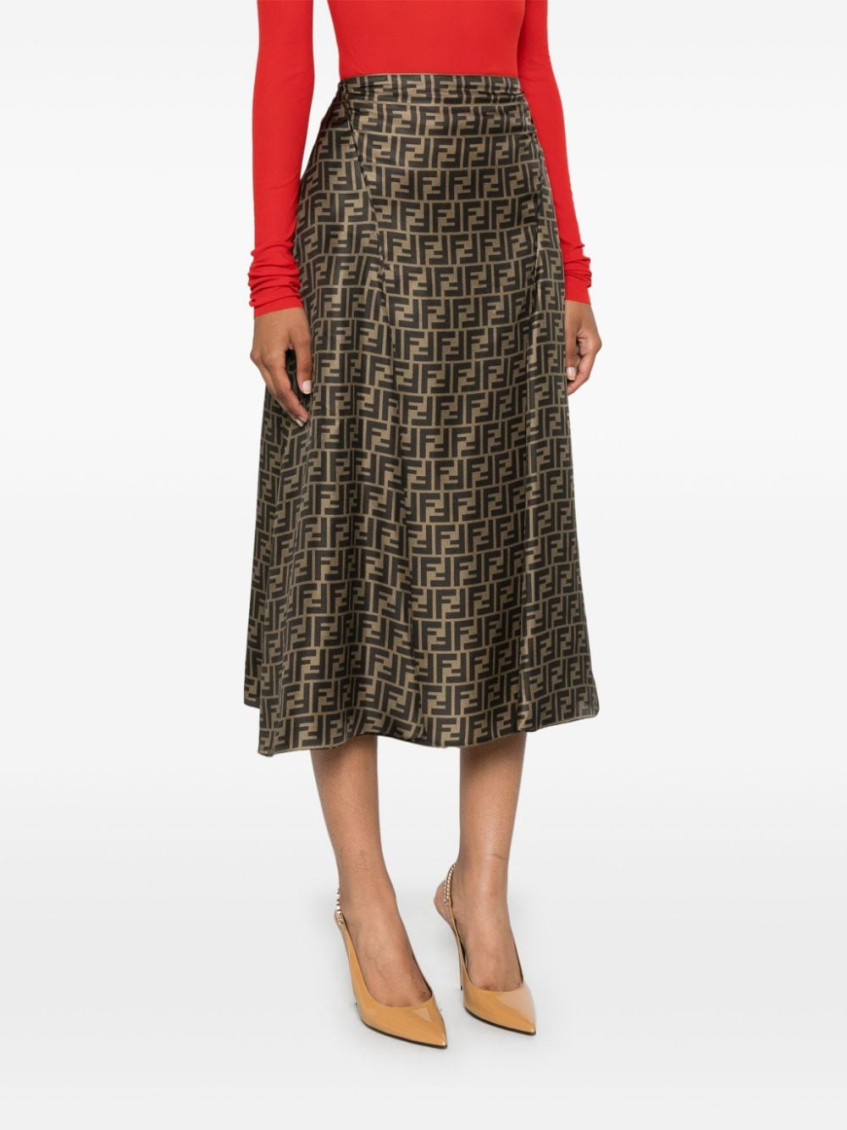 Fendi Brown Logo Silk Midi-skirt for Women Online India at Darveys.com Fendi Brown Logo Silk Midi-skirt for Women Online India at Darveys.com