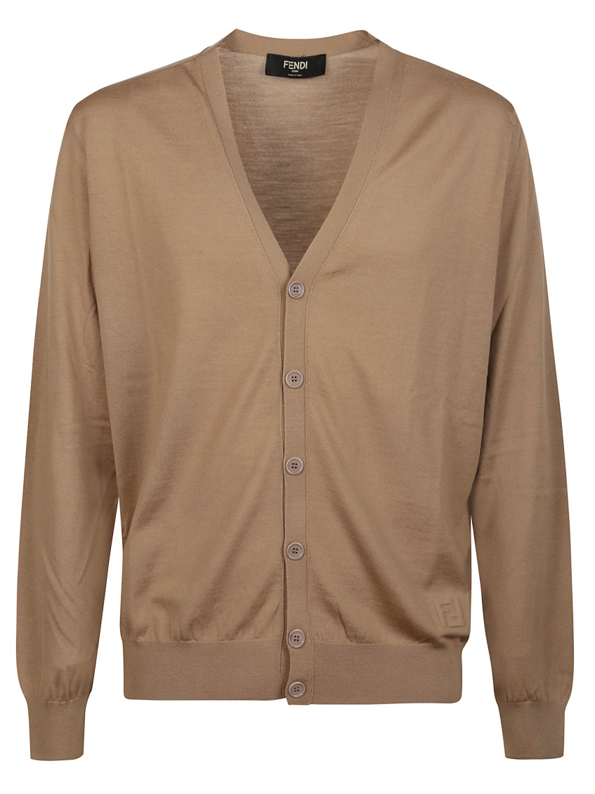 Fendi Men Cardigan In Lana In Light Brown