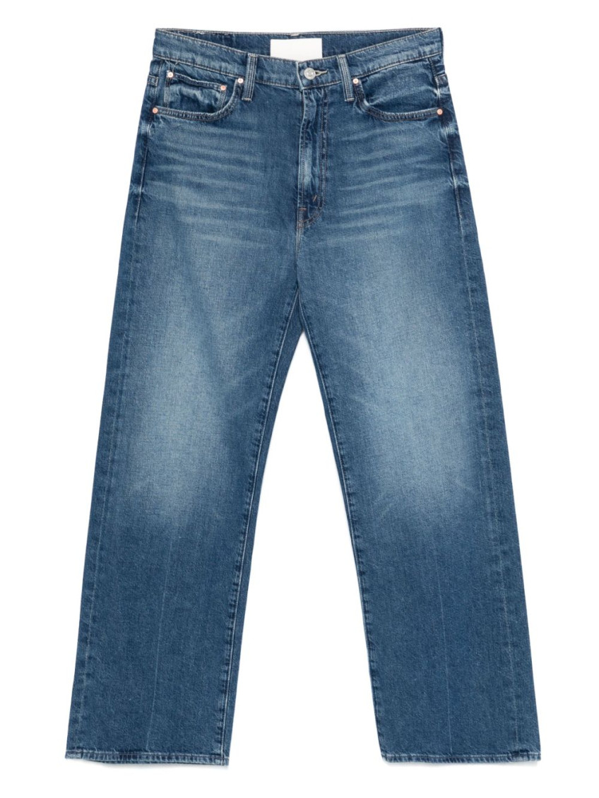 Mother High-waisted Cropped Jeans In Blue Denim