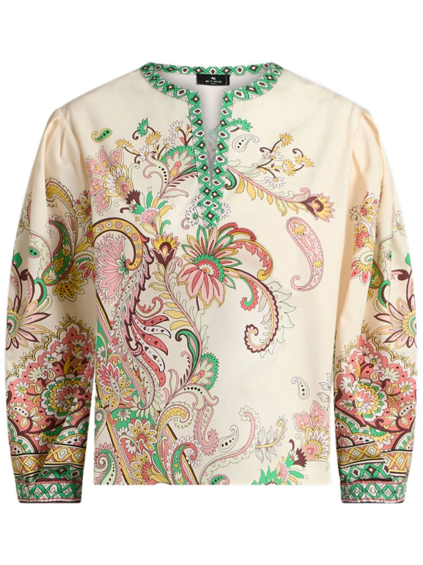 Etro Multicolor Blouse With V-neck And All-over Floral Print In Cotton Woman In Multi