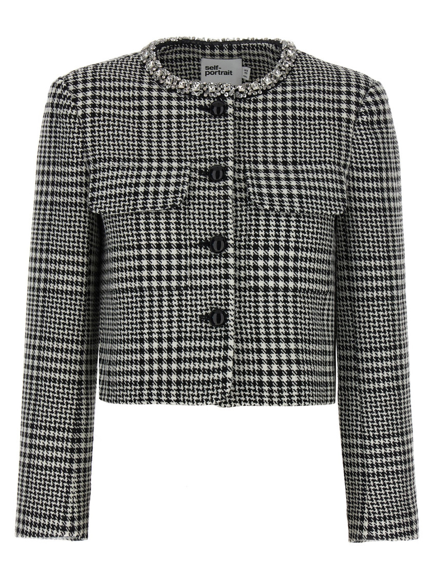 関税なし 送料無料 Houndstooth Crystal Trim' blazer Self-Portrait Black White Houndstooth Crystal Trim Blazer