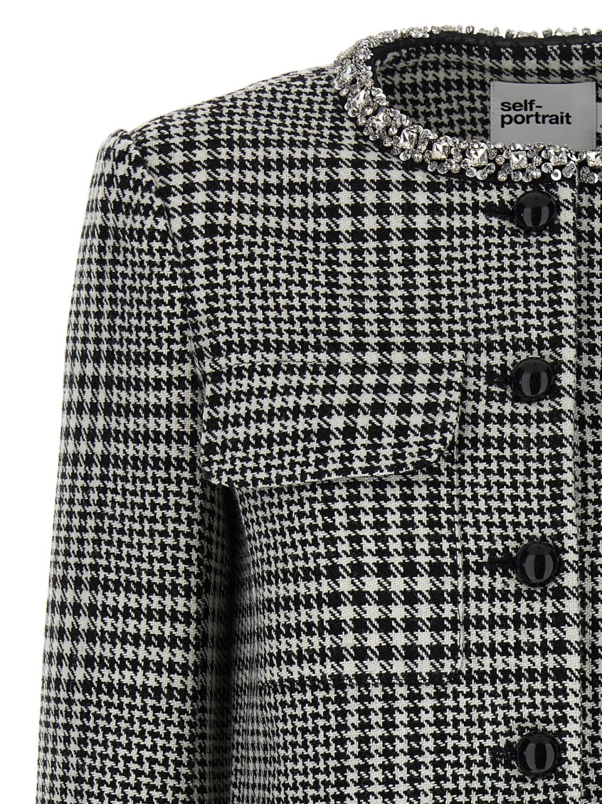 関税なし 送料無料 Houndstooth Crystal Trim' blazer Self-Portrait Black White Houndstooth Crystal Trim Blazer