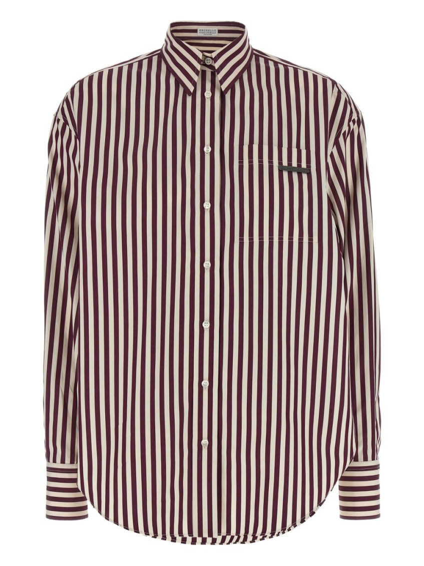 Brunello Cucinelli Bead-embellished Striped Cotton-sateen Shirt In Multi