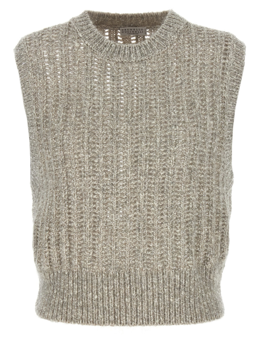 Brunello Cucinelli Grey Rustic Dazzling Net Vest