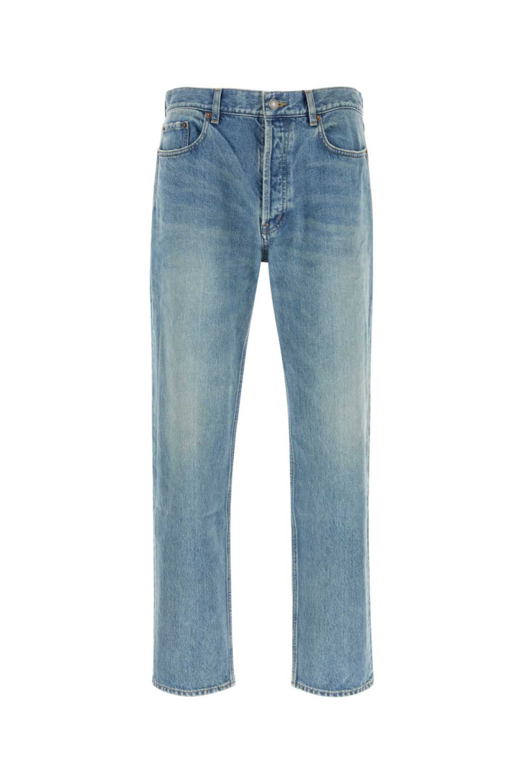 Saint Laurent Stonewashed Distressed Straight Jeans In Blue