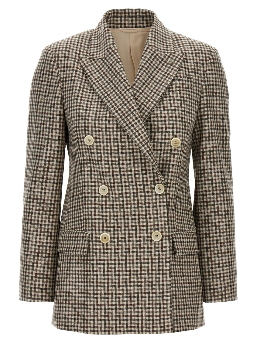 Brunello Cucinelli Blazer Check Monile Blazer And Suits Beige In Brown