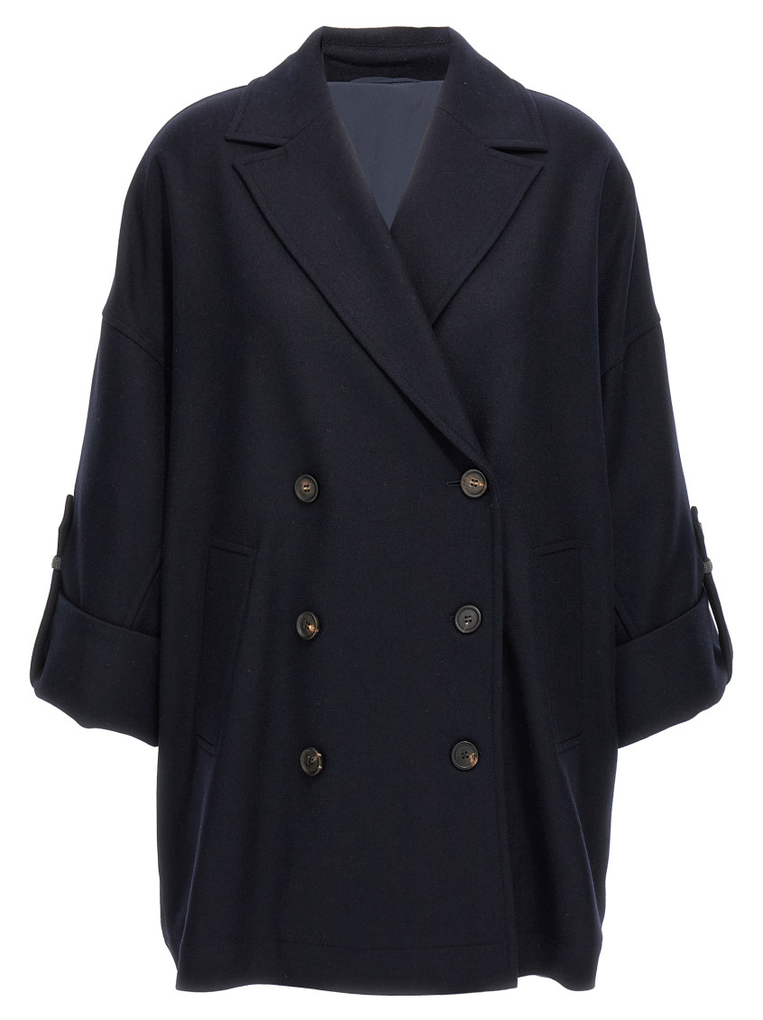 Brunello Cucinelli 'shiny Cuff Details' Caban Coat In Black