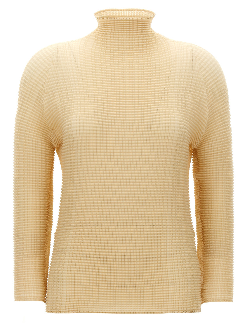 Issey Miyake Womens 40-light Beige Pleated High-neck Woven Top