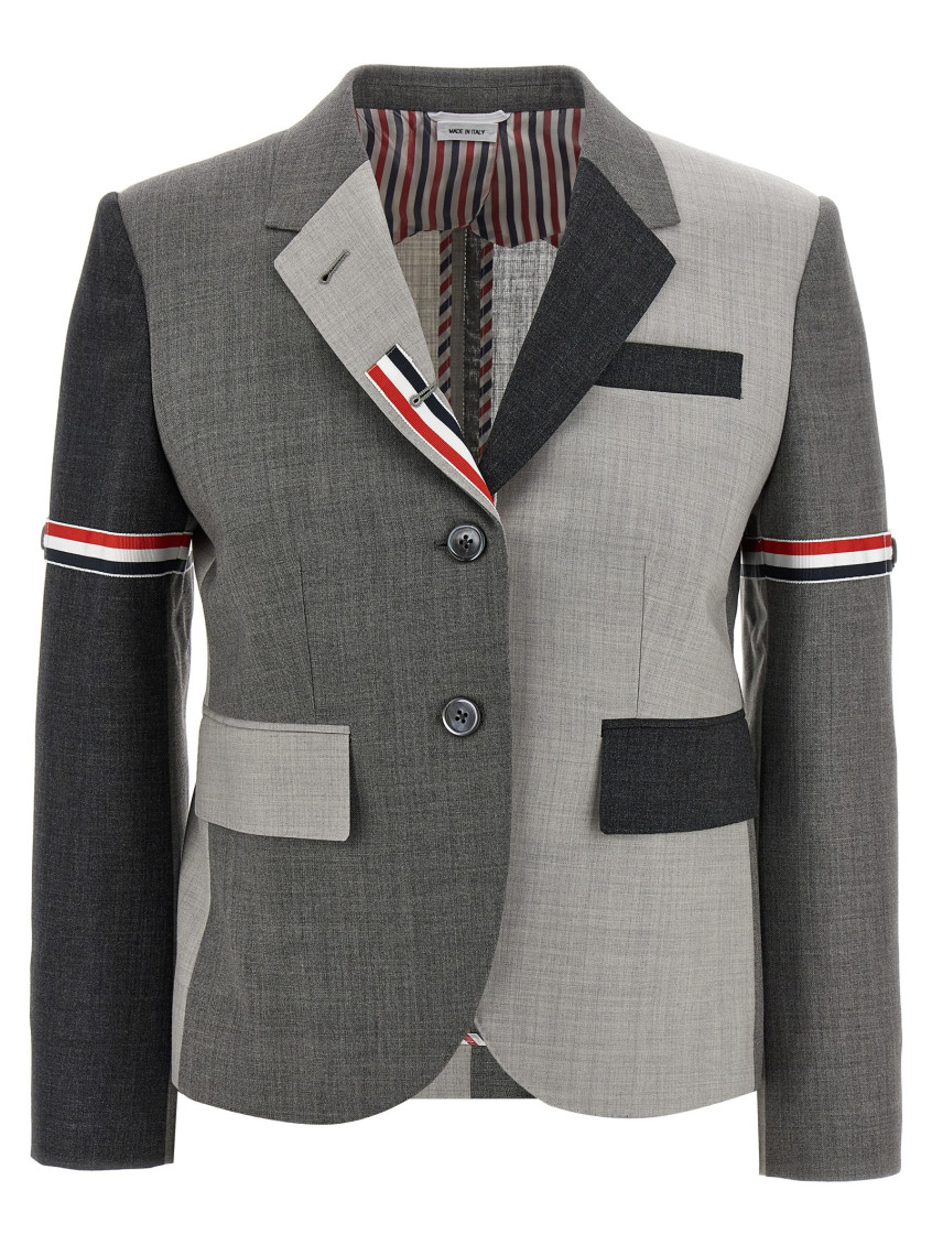 Thom Browne Wool High Armhole Tricolour Sport Coat In Gray