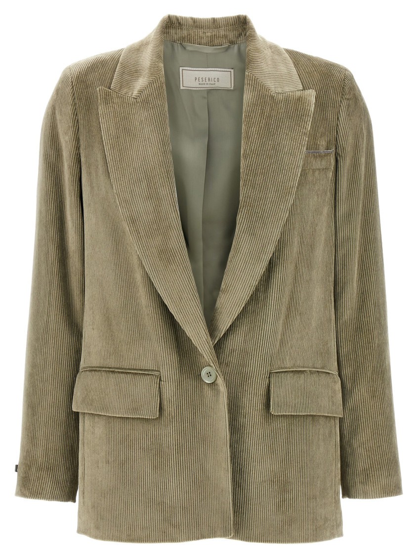 Peserico Ribbed Velvet Blazer With Flap Pockets In Green